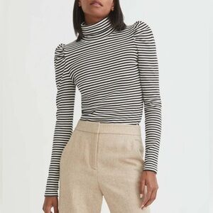 Veronica Beard Cedar Striped Black and White Turtleneck Top